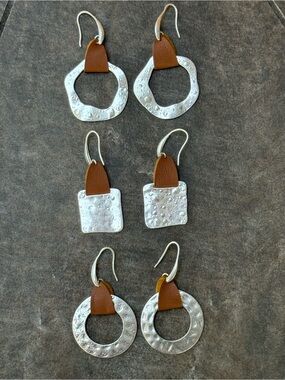 Handcrafted Silver-Tone and Brown Leather Drop Earrings - women jewelry